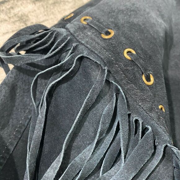 VTG Beyond Leather Mens Western Black Fringe Suede Jacket SZ XL 80s Flaws‎ - Picture 10 of 13
